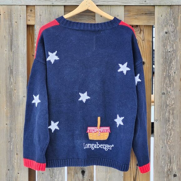 Vintage Longaberger Basket Knit Sweater Women Size XL American Flag Belle Pointe - Picture 3 of 6